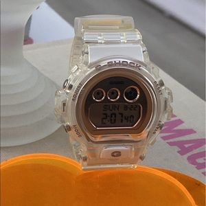 G-SHOCK clear + rose gold jelly watch